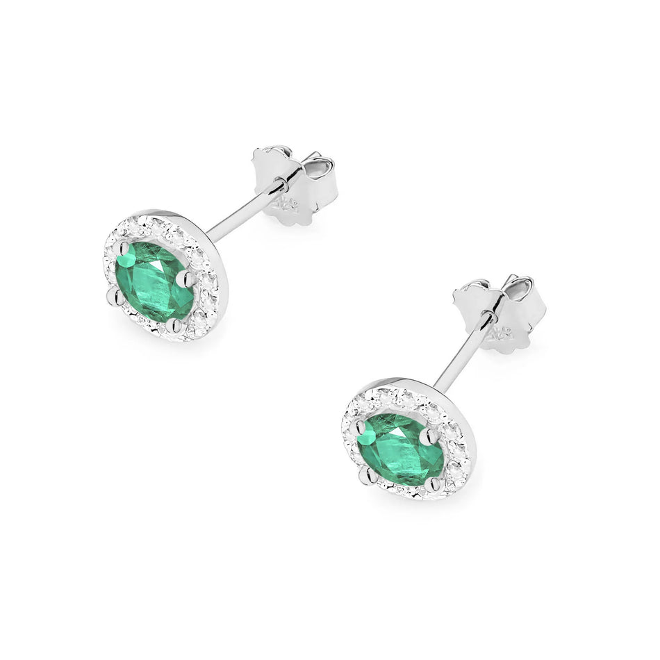 White Gold Earrings with 0.50 ct Emeralds and 0.241 ct Diamonds | 585 (14k) White Gold Stud Earrings