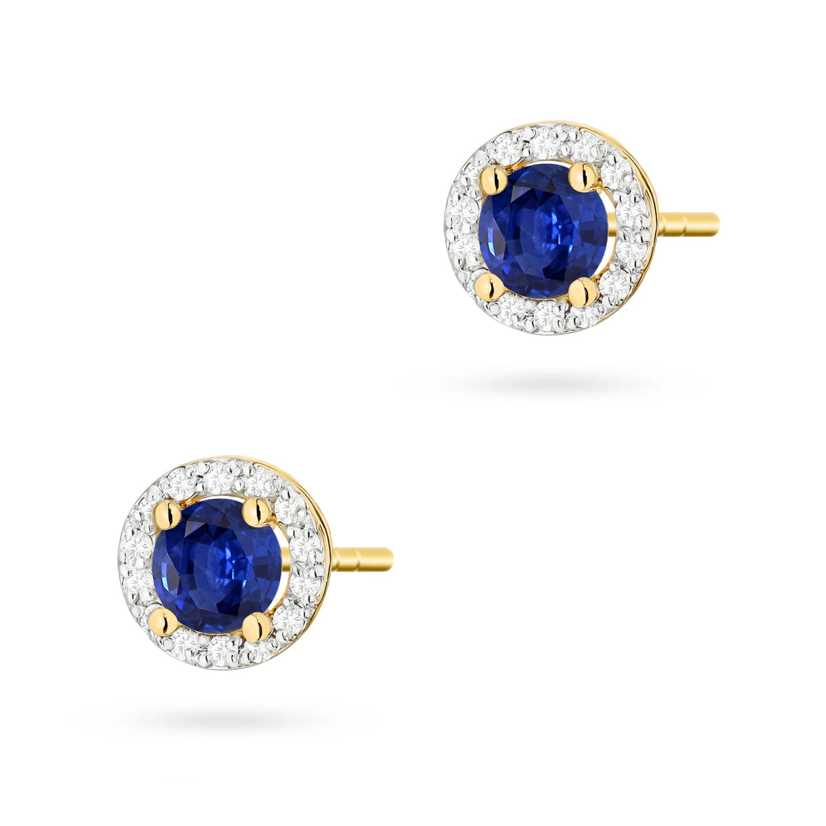 Gold Earrings with 0.50 ct Sapphires and 0.241 ct Diamonds | 585 (14k) Gold Stud Earrings