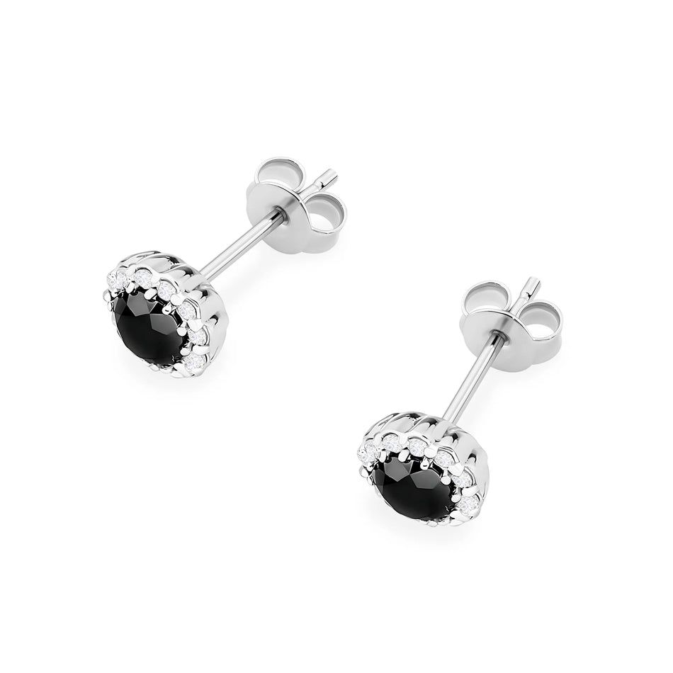 White Gold Earrings with 0.50 ct Black Diamonds and 0.206 ct Diamonds | 585 (14k) White Gold Stud Earrings