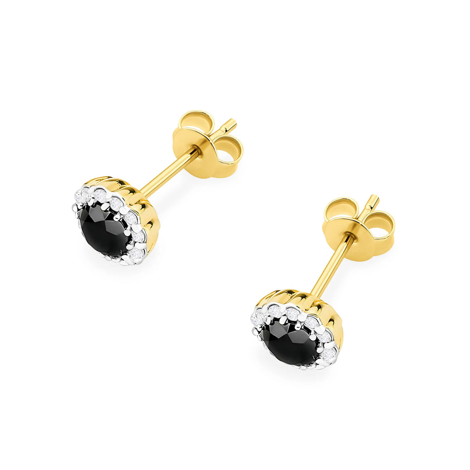 Gold Earrings with 0.50 ct Black Diamonds and 0.206 ct Diamonds | 585 (14k) Gold Stud Earrings