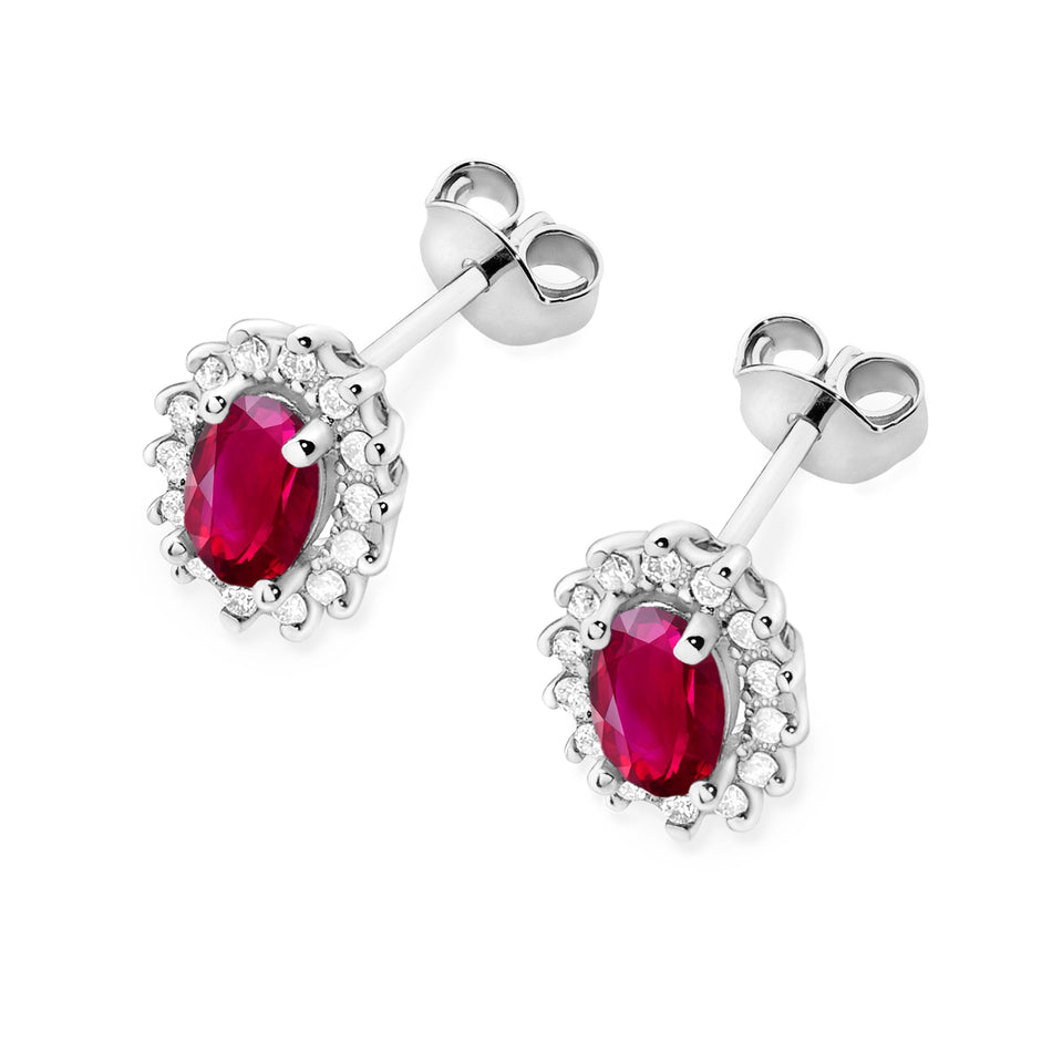 White Gold Earrings with 0.60 ct Rubies and 0.24 ct Diamonds | 585 (14k) White Gold Stud Earrings