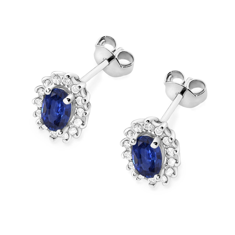 White Gold Earrings with 0.70 ct Sapphires and 0.24 ct Diamonds | 585 (14k) White Gold Stud Earrings