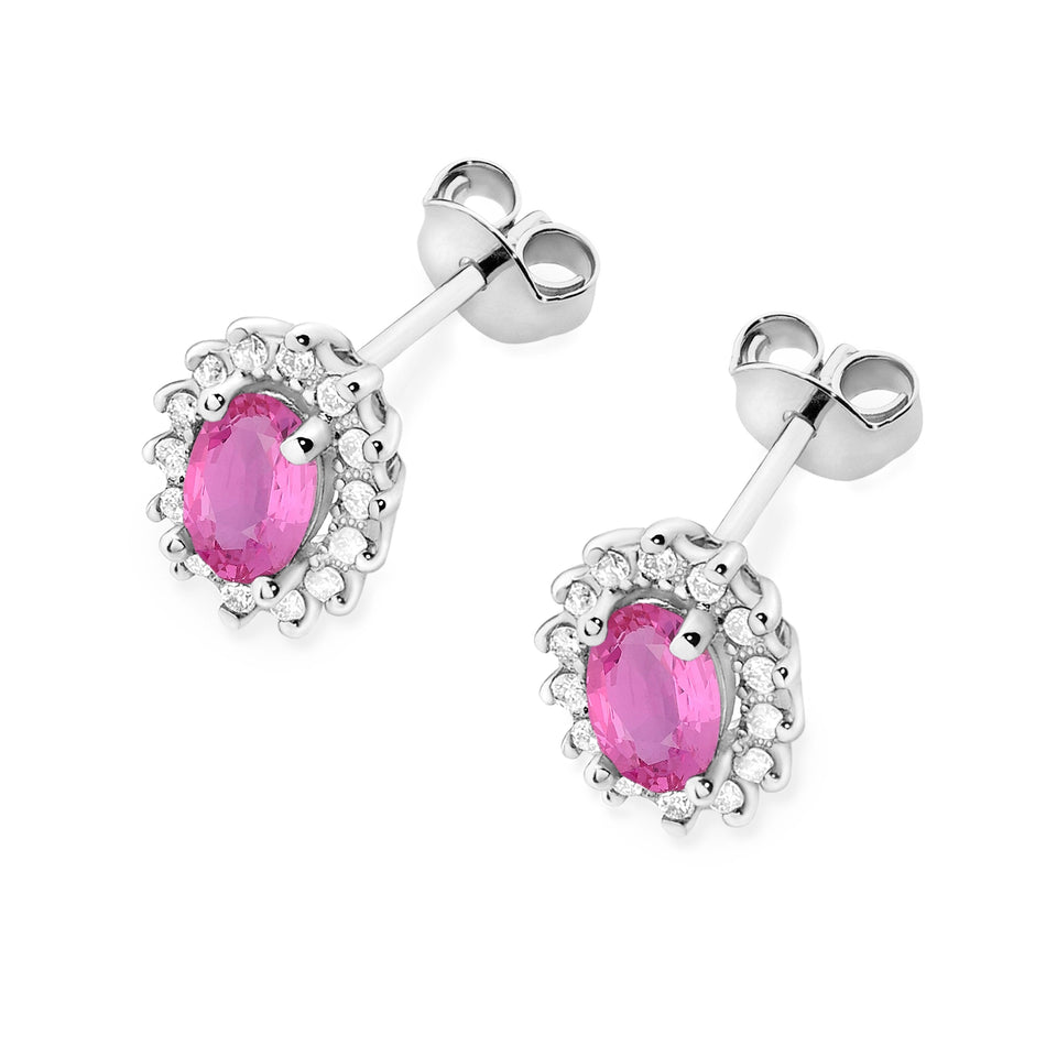White Gold Earrings with 0.50 ct Pink Sapphires and 0.24 ct Diamonds | 585 (14k) White Gold Stud Earrings