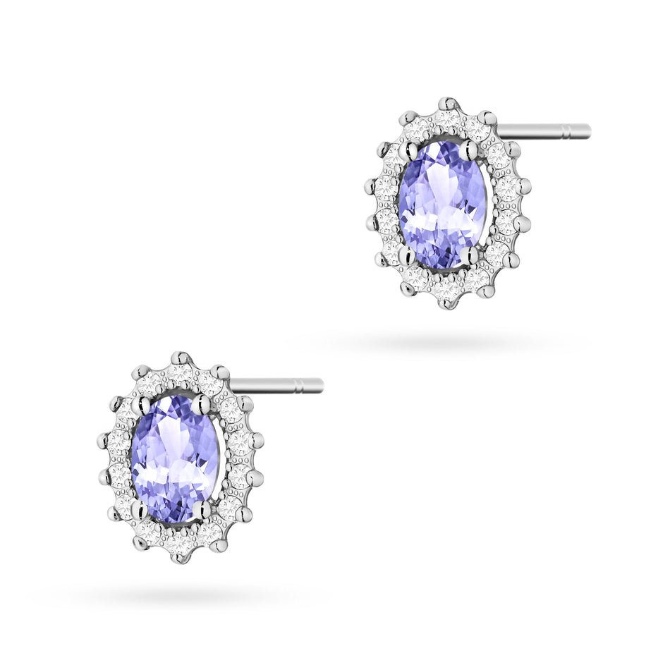 White Gold Earrings with 0.40 ct Tansanites and 0.24 ct Diamonds | 585 (14k) White Gold Stud Earrings