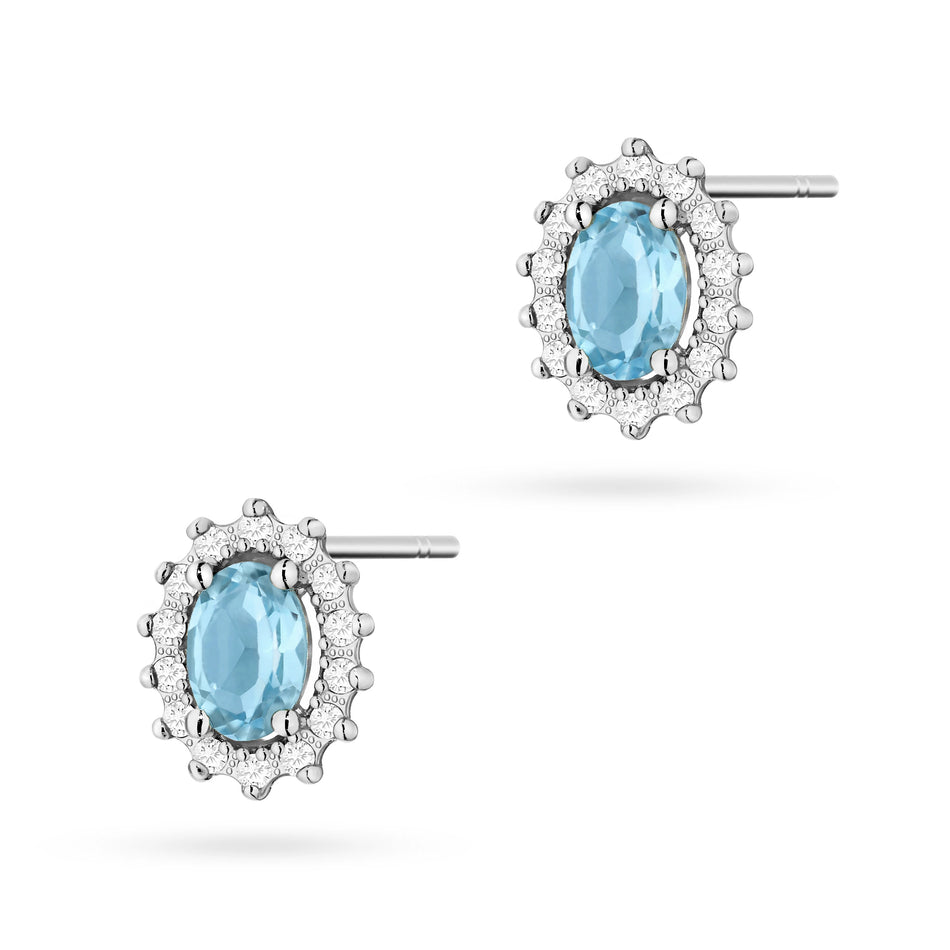 White Gold Earrings with 0.50 ct Topazes and 0.24 ct Diamonds | 585 (14k) White Gold Stud Earrings