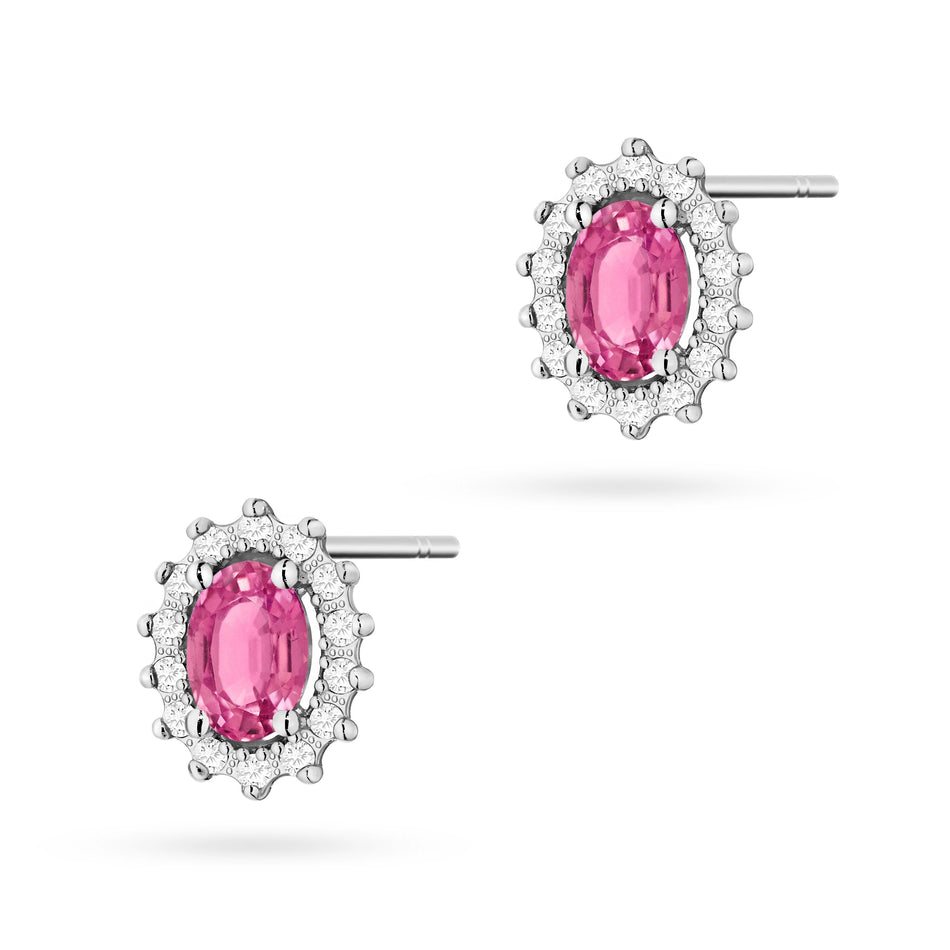 White Gold Earrings with 0.50 ct Pink Topazes and 0.24 ct Diamonds | 585 (14k) White Gold Stud Earrings