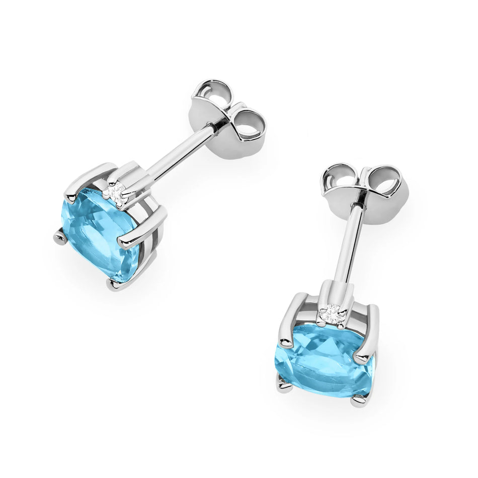 White Gold Earrings with 1.10 ct Topazes and 0.029 ct Diamonds | 585 (14k) White Gold Stud Earrings