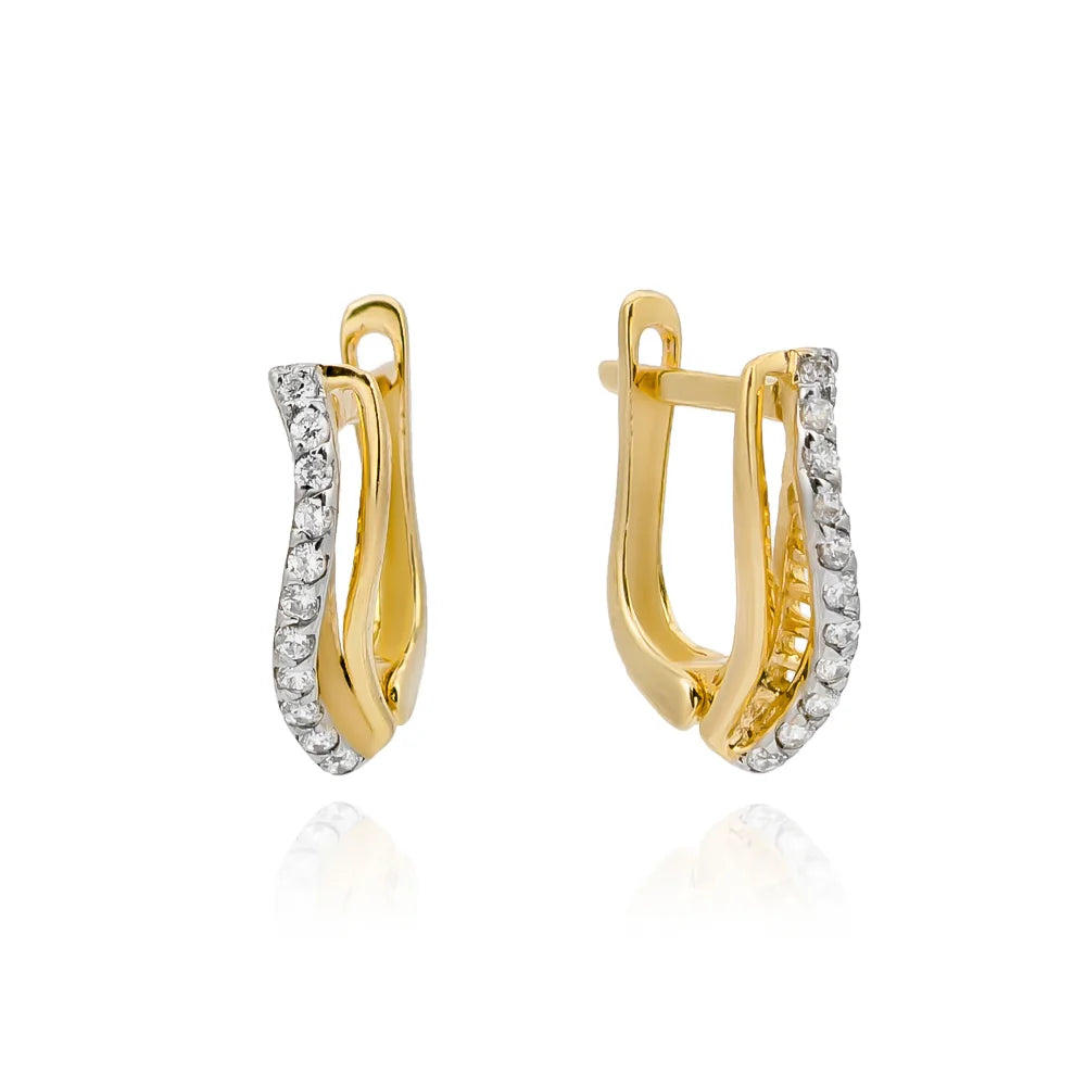Ohrringe mit zweifarbigem Gold und englischem Verschluss, mit Zirkonia, K103, 14 Karat, 585