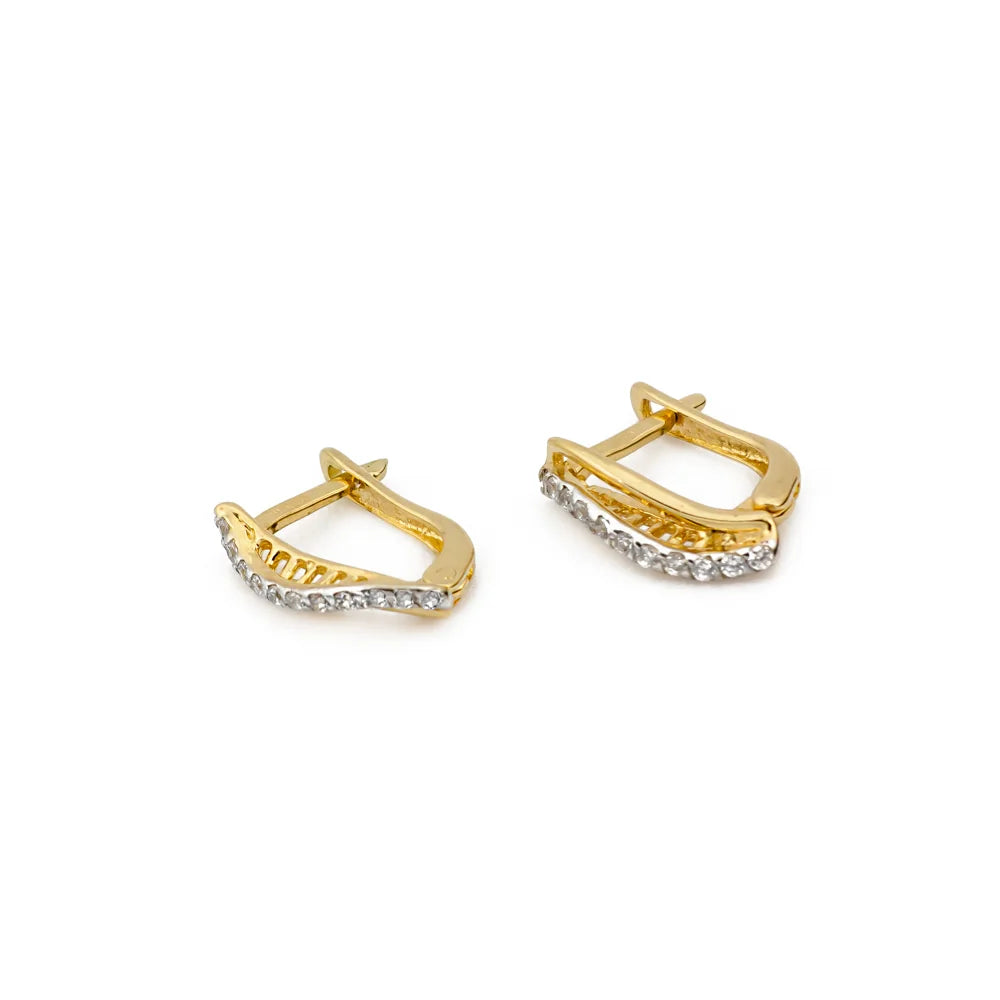 Ohrringe mit zweifarbigem Gold und englischem Verschluss, mit Zirkonia, K103, 14 Karat, 585