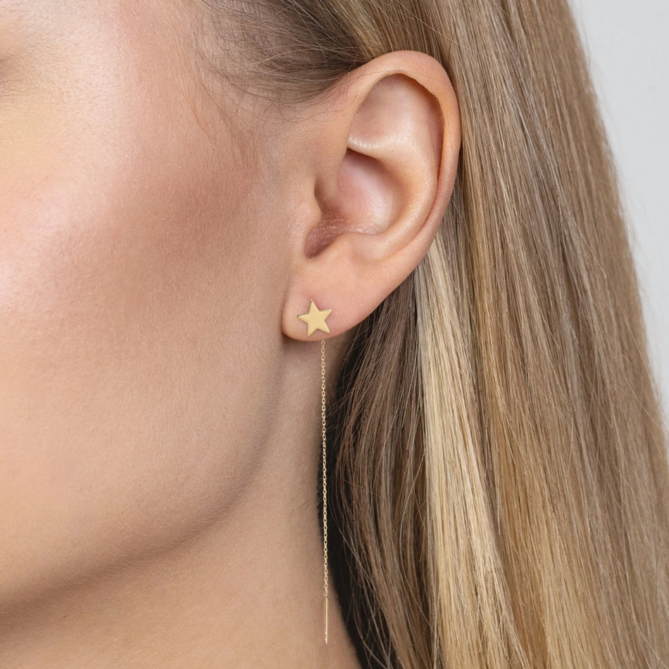 Stars chain pull through gold earrings