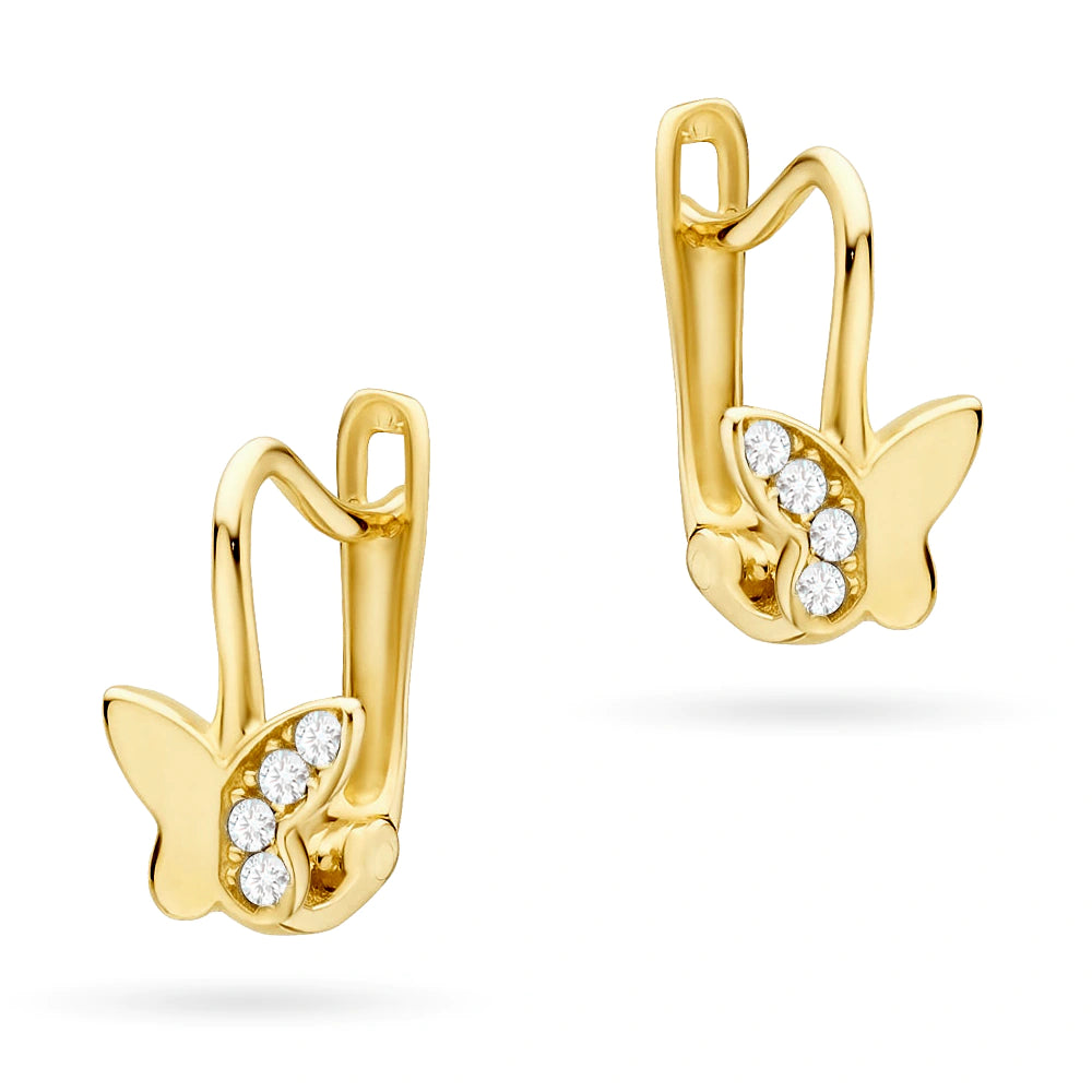 Kinder-Gold-Ohrringe mit englischem Verschluss und Zirkonia-Schmetterling k1386 14k 585