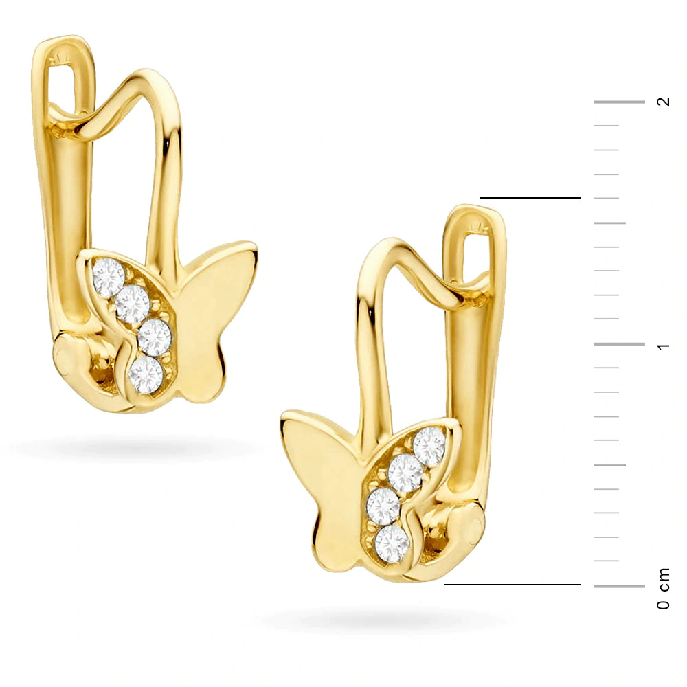 Kinder-Gold-Ohrringe mit englischem Verschluss und Zirkonia-Schmetterling k1386 14k 585