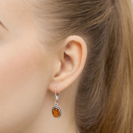 Silber-Ohrhänger mit englischem Verschluss und natürlichem Bernstein k1894-925-s