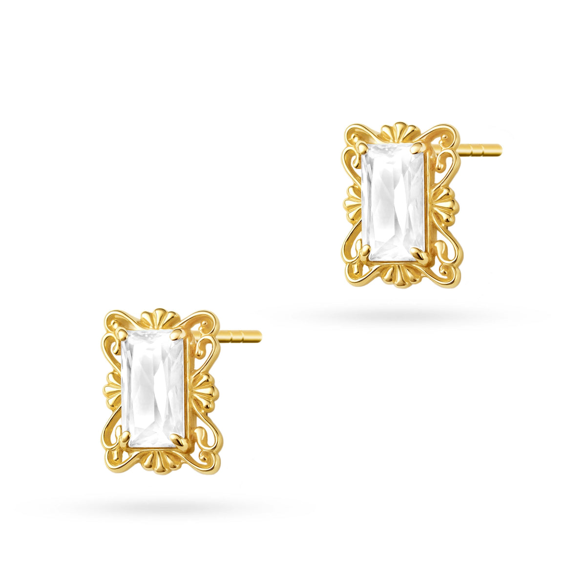goldene Ohrstecker mit Zirkonia, geometrisch k1945 14k 585 b