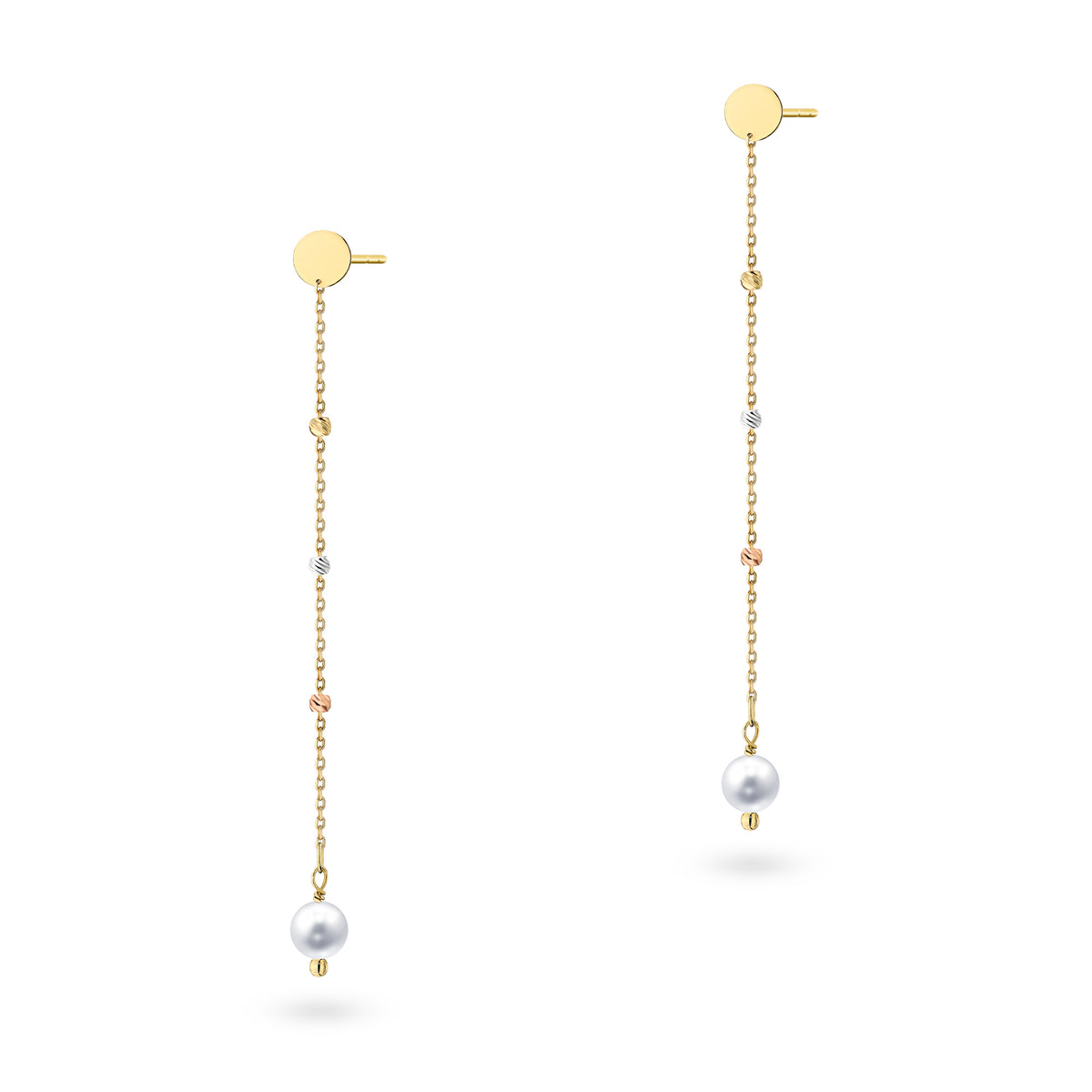 Ohrstecker aus zweifarbigem Gold mit synthetischen Perlenkugeln k1953 14k 585 b