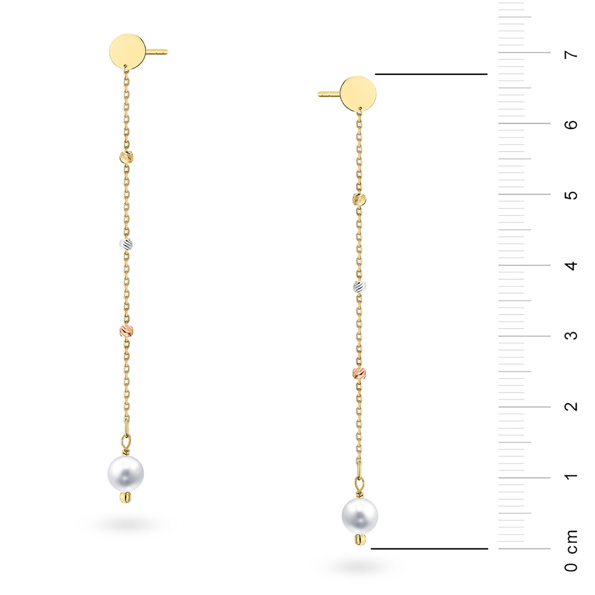 Ohrstecker aus zweifarbigem Gold mit synthetischen Perlenkugeln k1953 14k 585 b