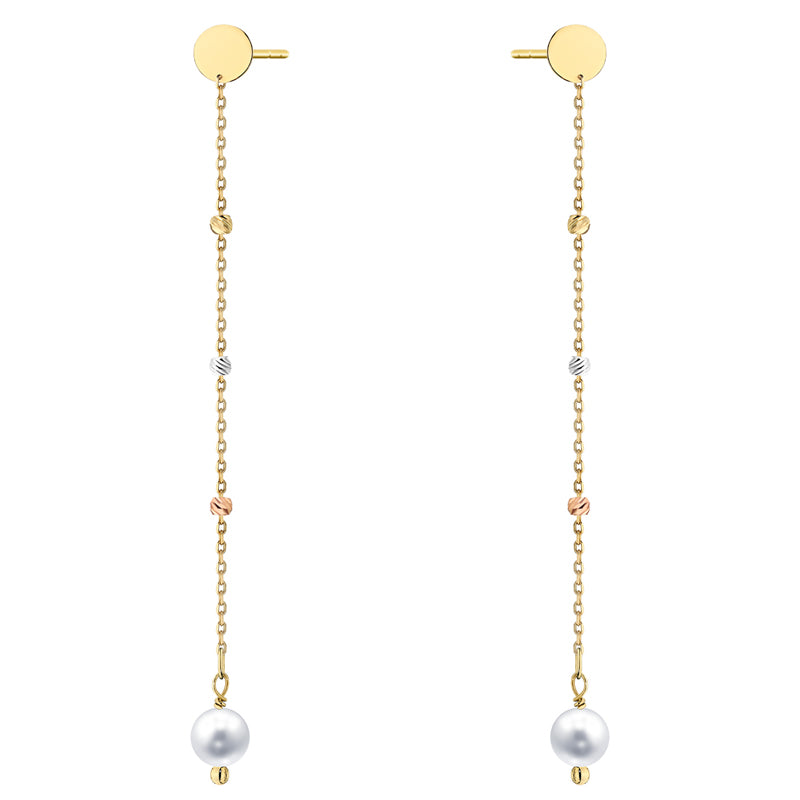 Ohrstecker aus zweifarbigem Gold mit synthetischen Perlenkugeln k1953 14k 585 b