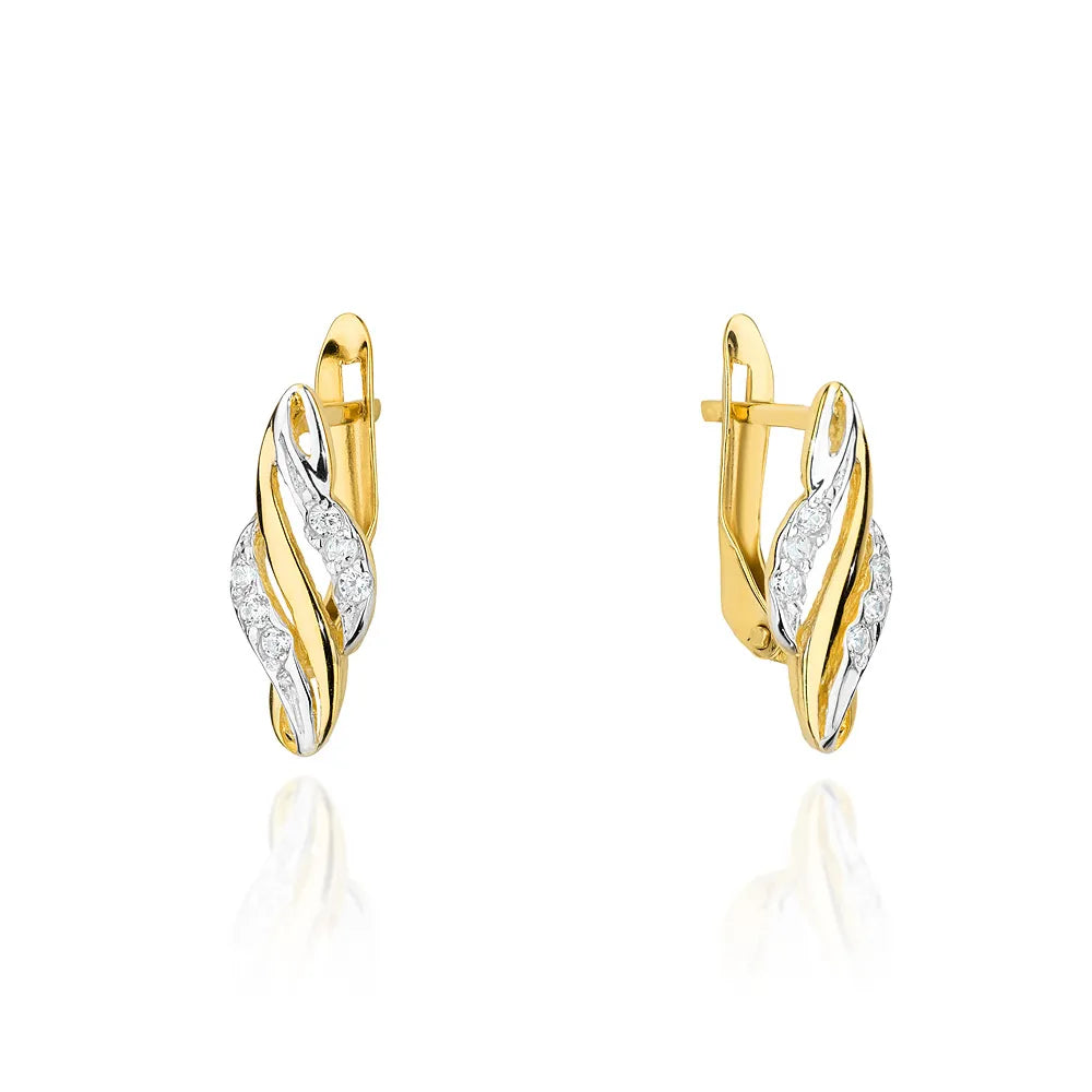 Ohrringe mit zweifarbigem Gold und englischem Verschluss, mit Zirkonia, K350 333