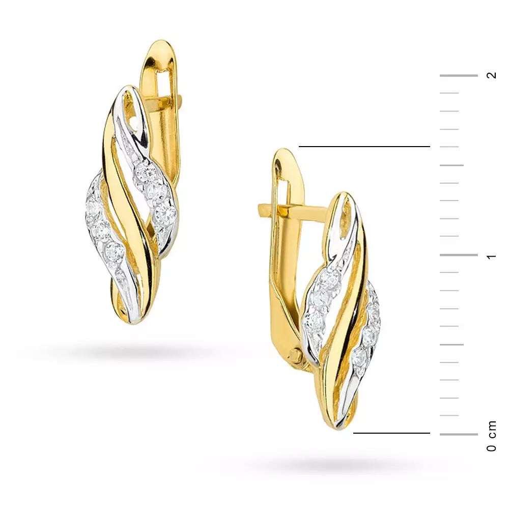 Ohrringe mit zweifarbigem Gold und englischem Verschluss, mit Zirkonia, K350 333
