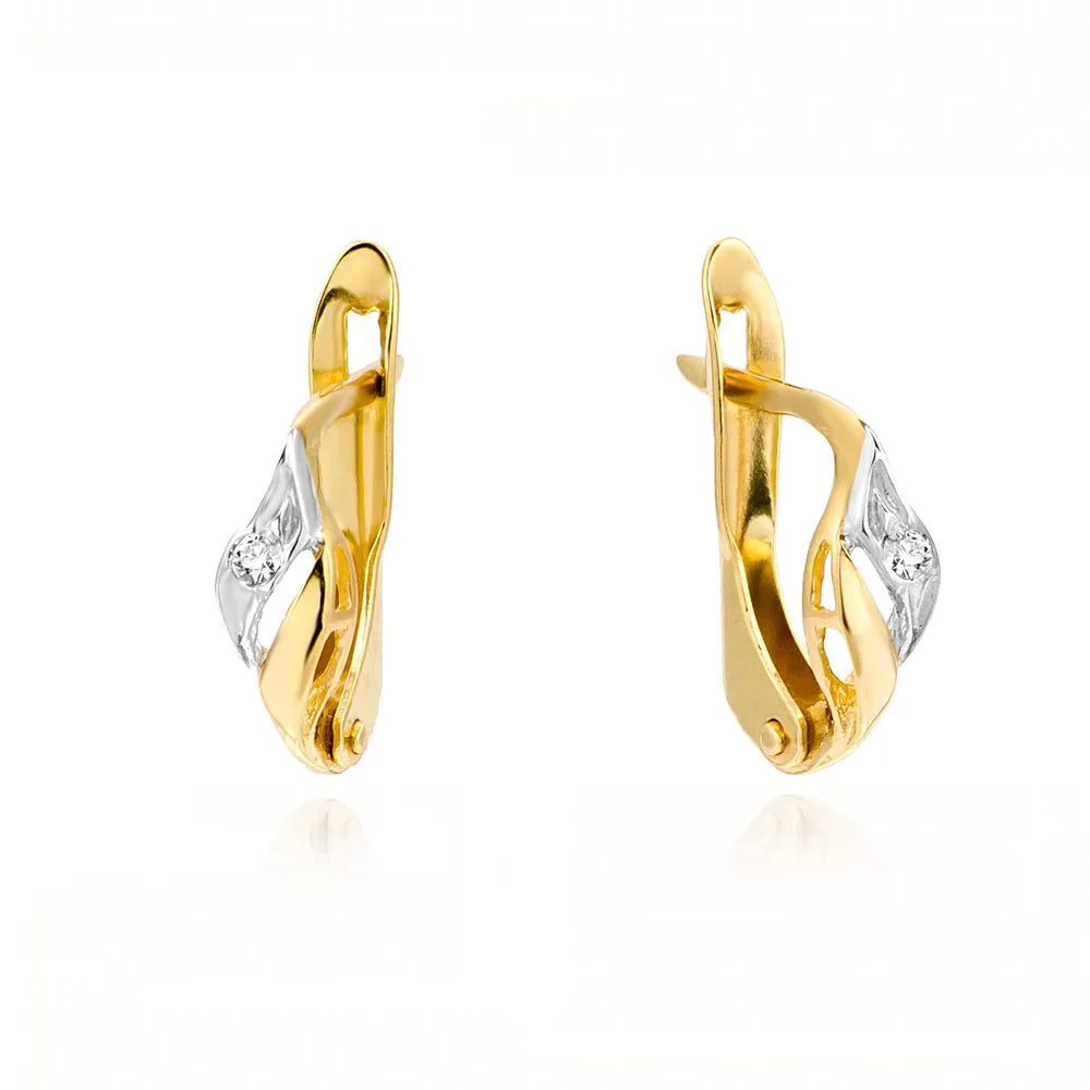 Ohrhänger mit zweifarbigem Gold und englischem Verschluss, mit Zirkonia, K592, 14 Karat, 585er Gold