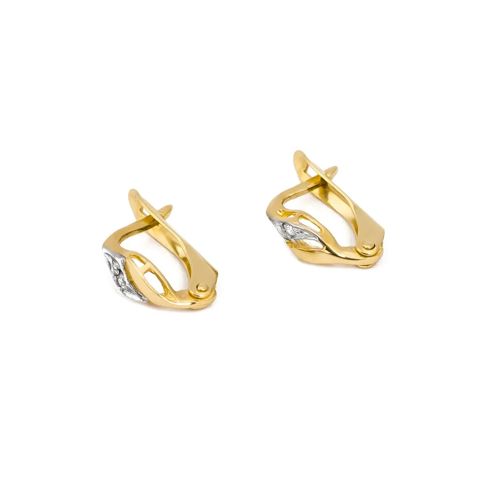 Ohrhänger mit zweifarbigem Gold und englischem Verschluss, mit Zirkonia, K592, 14 Karat, 585er Gold