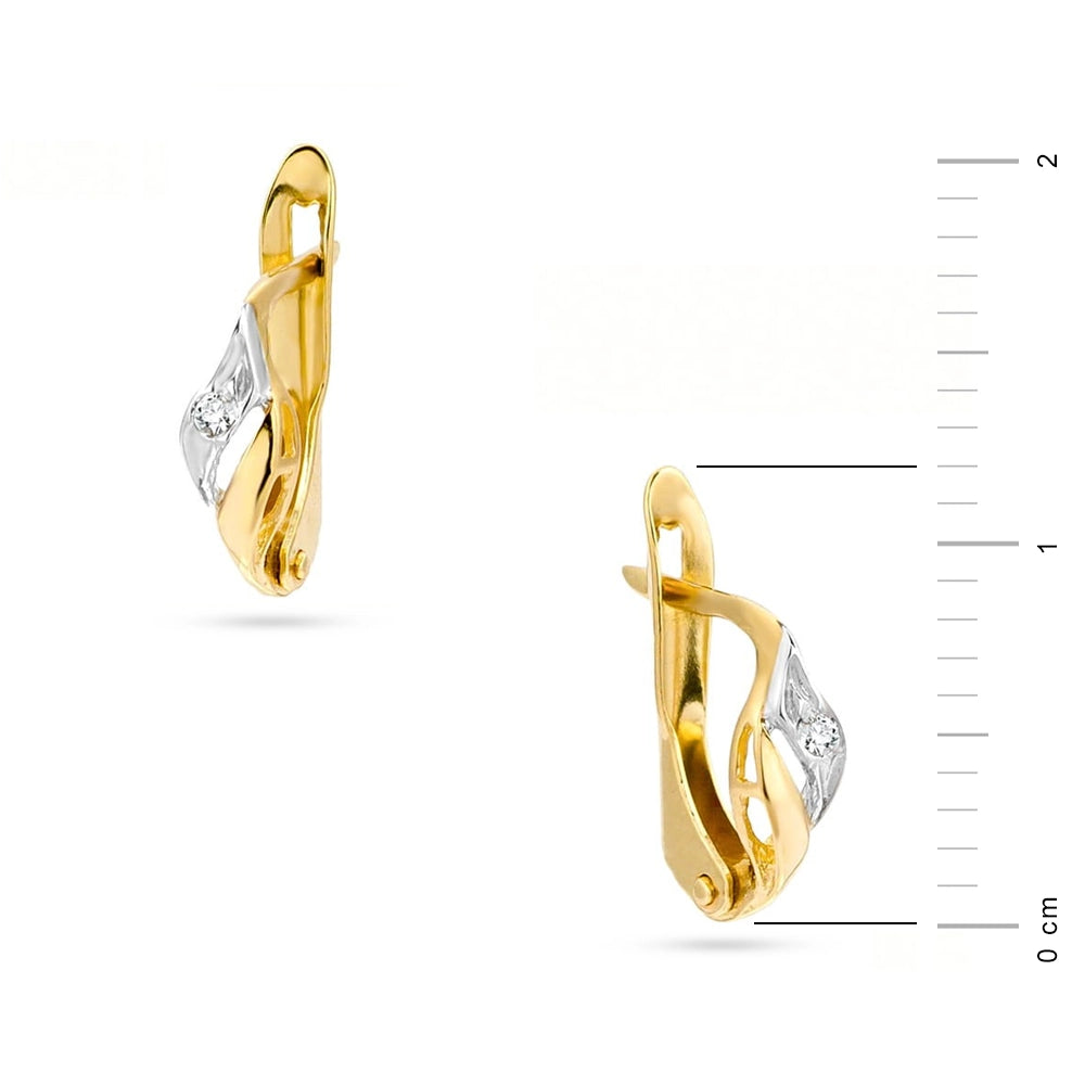Ohrhänger mit zweifarbigem Gold und englischem Verschluss, mit Zirkonia, K592, 14 Karat, 585er Gold