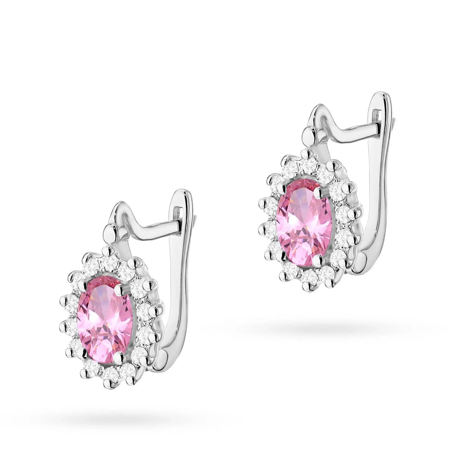 goldohrringe mit rosa Topasen und Diamanten
