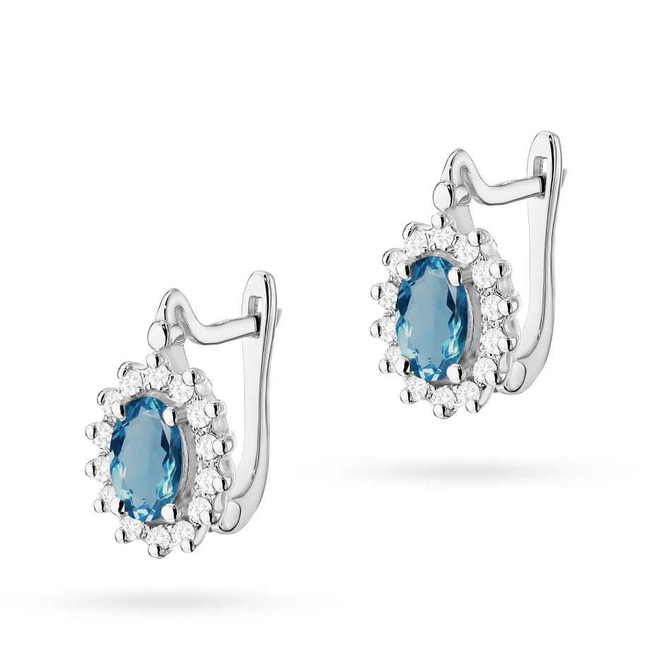 goldene Ohrringe mit London-Blau-Topasen und Diamanten