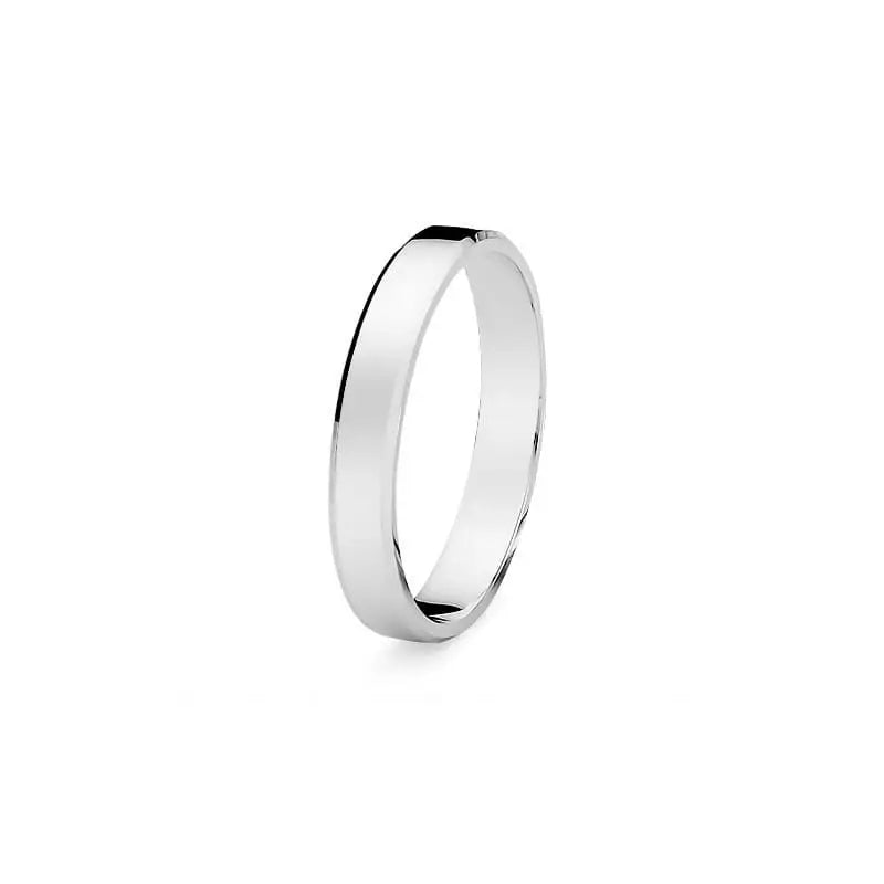 Classic Flat Beveled Single Gold Wedding Band Ring 3mm