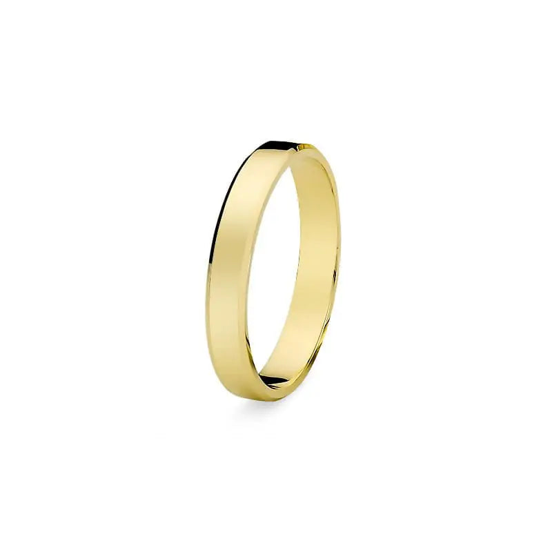 Classic Flat Beveled Single Gold Wedding Band Ring 3mm