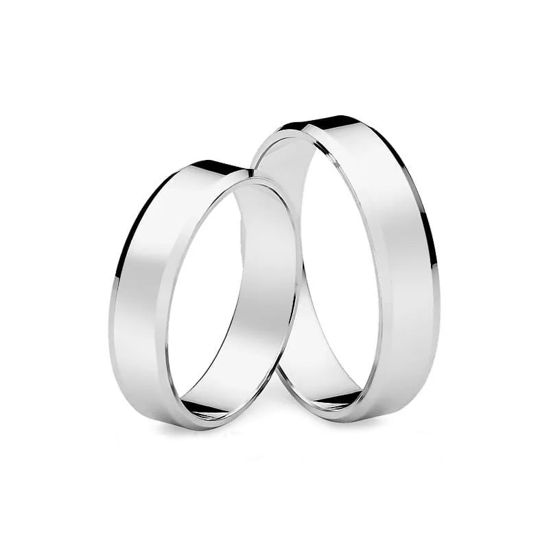 Klassische Flach Abgeschrägte Weißgold Eheringe 5mm