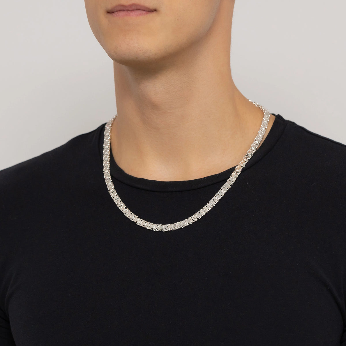 Herren-Silber-Byzantinische-Kette-6-8mm-L011-925-S