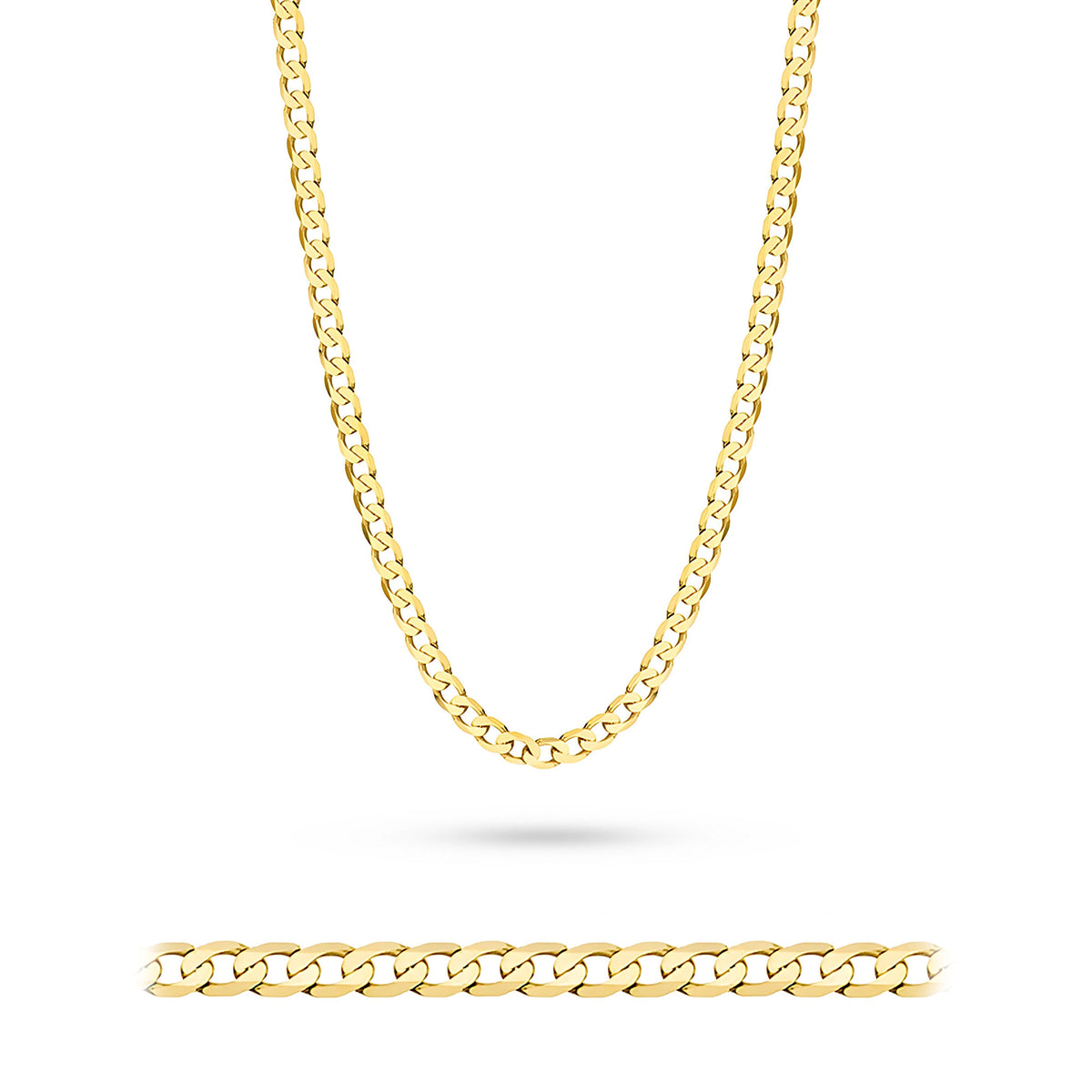 Herren-Gold-beschichtete-Silber-Curb-Kette-3-2mm-l049-925-z