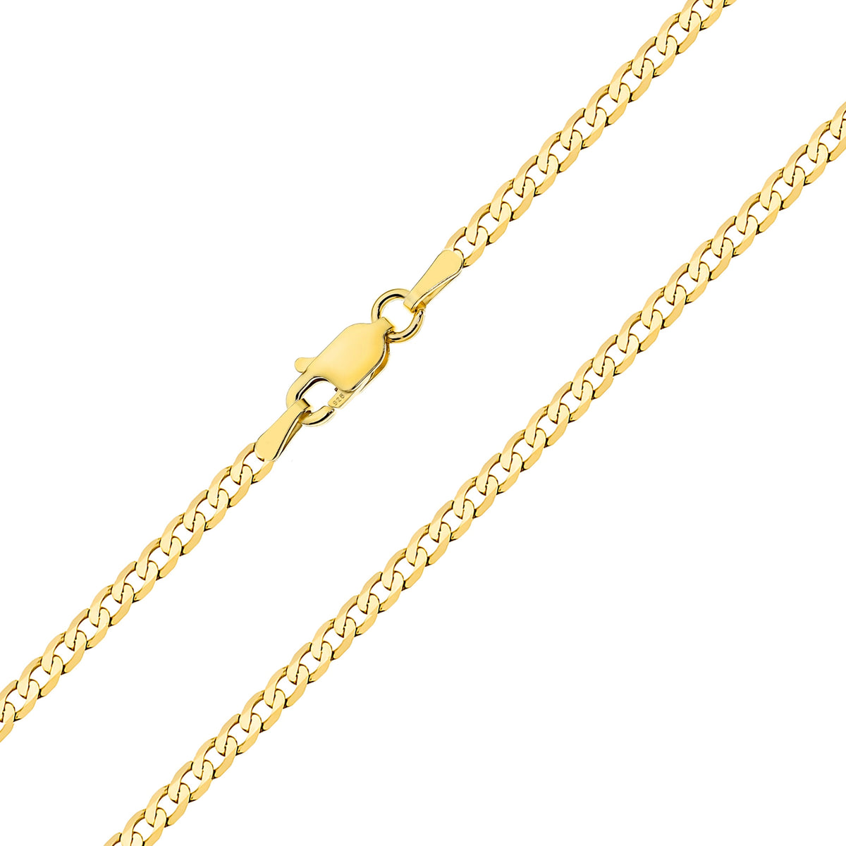 Herren-Gold-beschichtete-Silber-Curb-Kette-3-2mm-l049-925-z