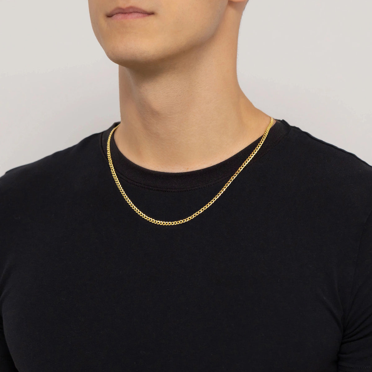 Herren-Gold-beschichtete-Silber-Curb-Kette-3-2mm-l049-925-z