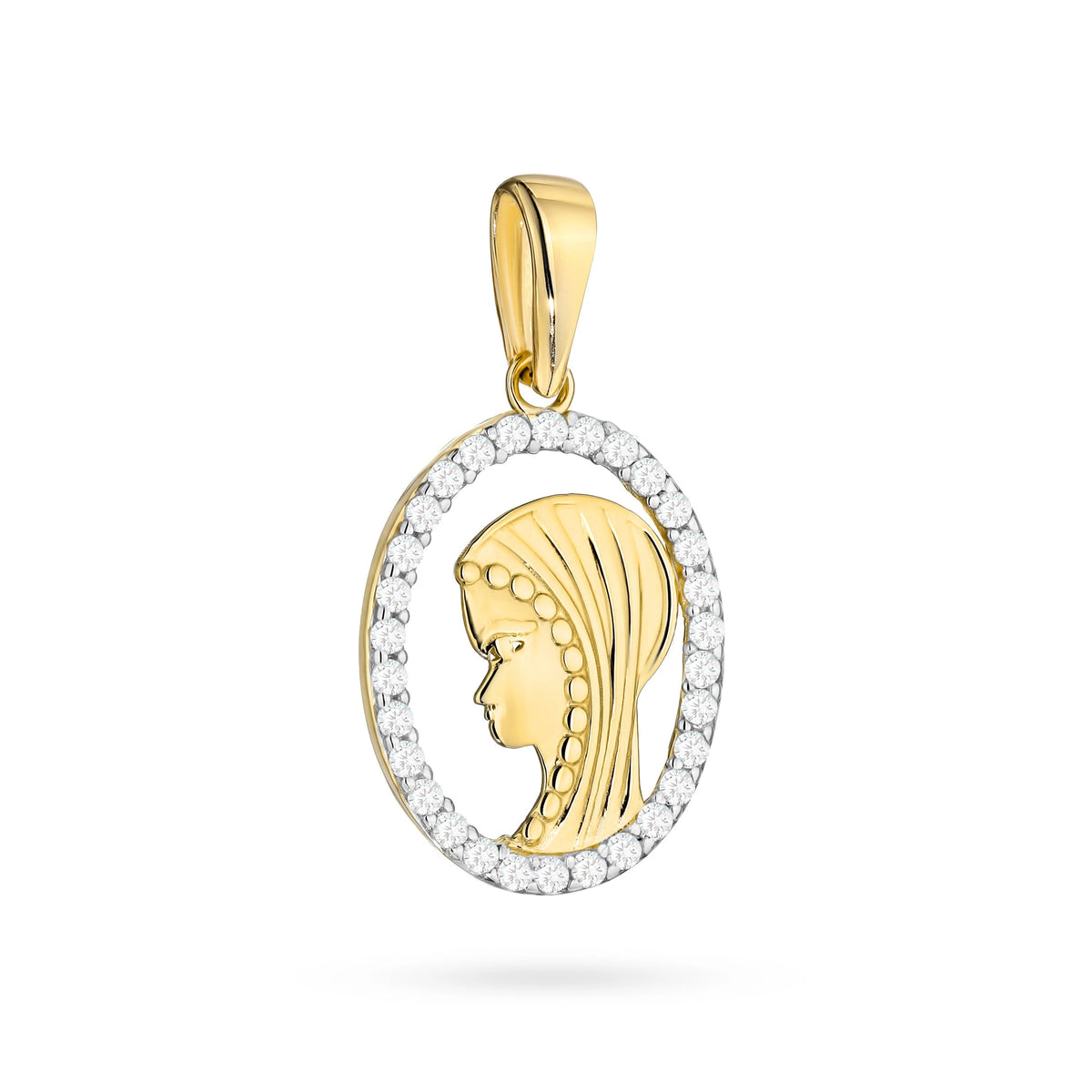 Gold-Medaille-Anhänger mit Jungfrau Maria und Zirkonia MD-GW-119-585
