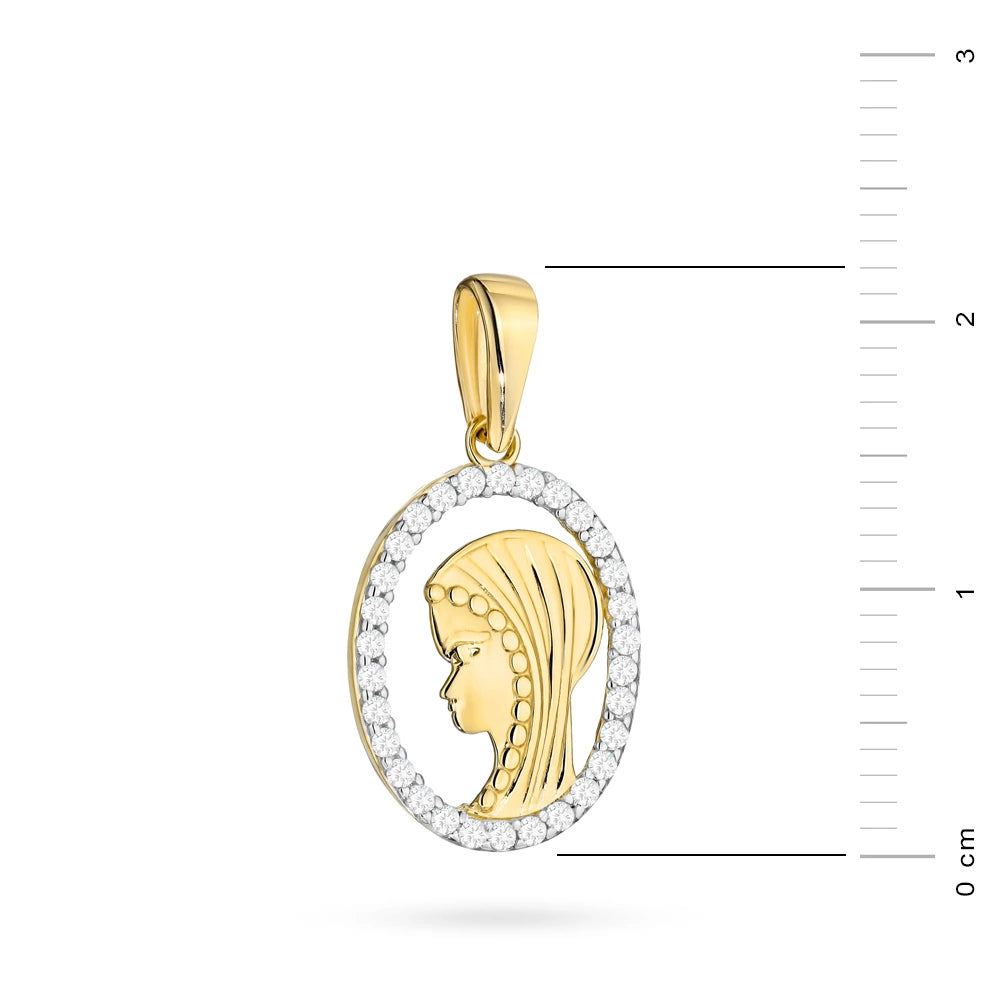 Gold-Medaille-Anhänger mit Jungfrau Maria und Zirkonia MD-GW-119-585