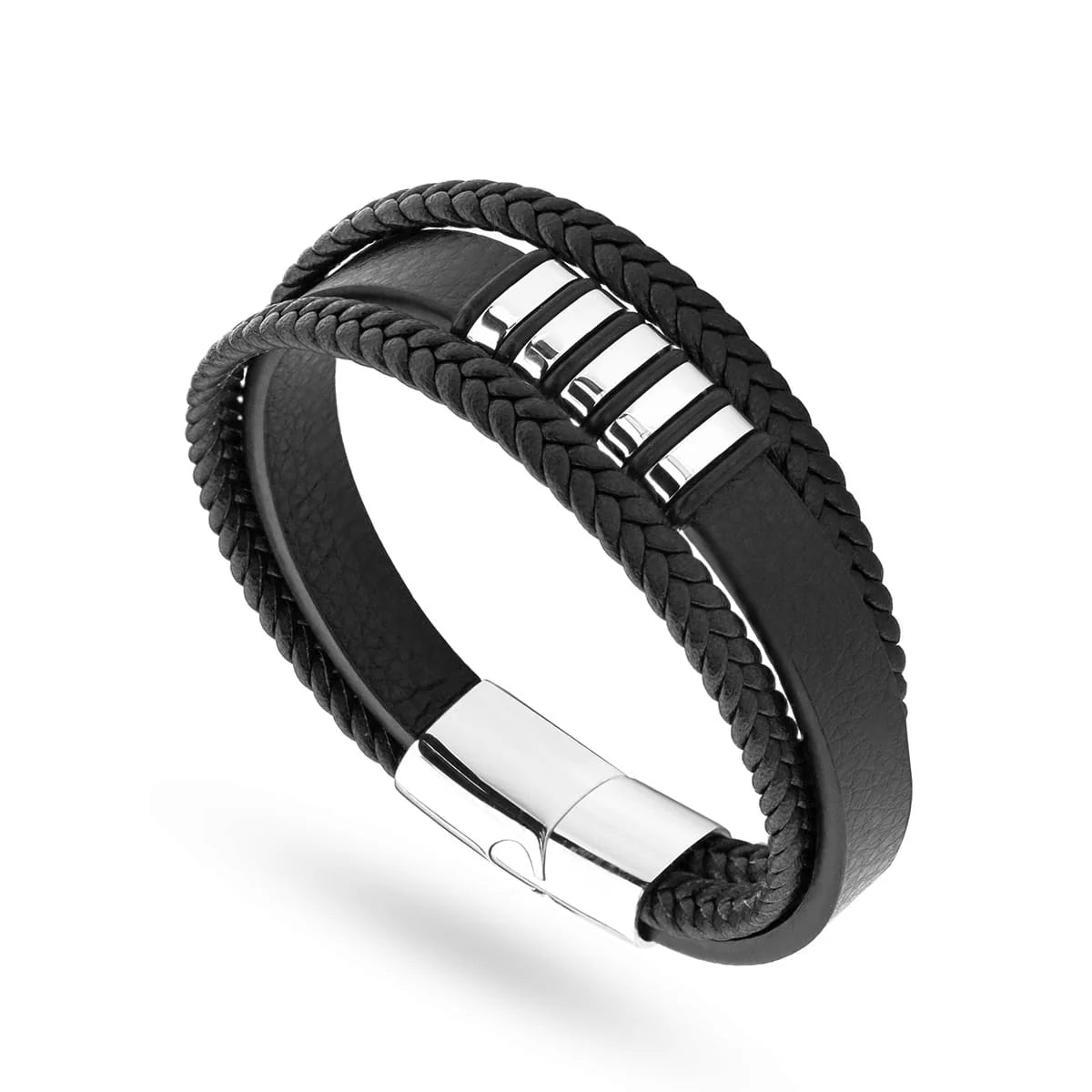 Herren-Leder- und Stahlarmband-bs014