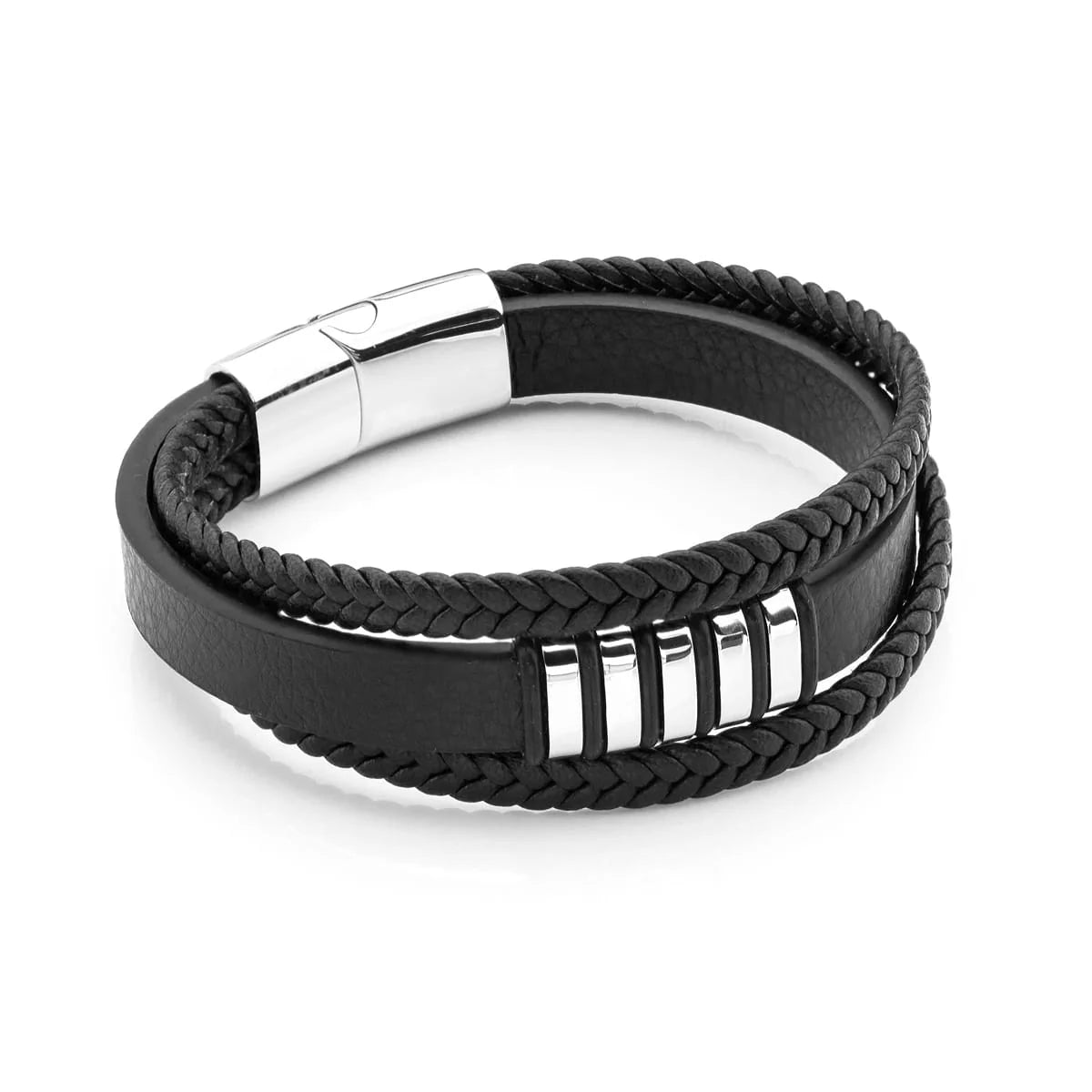 Herren-Leder- und Stahlarmband-bs014