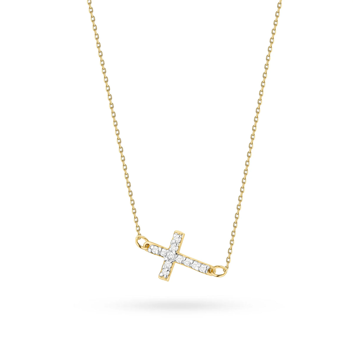 Zarte Halskette aus 585er Gelbgold mit querliegendem Diamantkreuz
