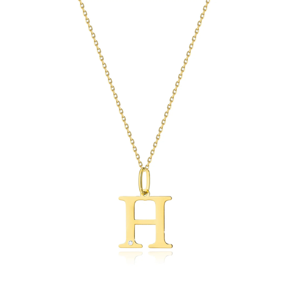 Zarte Halskette aus Gelbgold mit Buchstabenanhänger H und Diamant