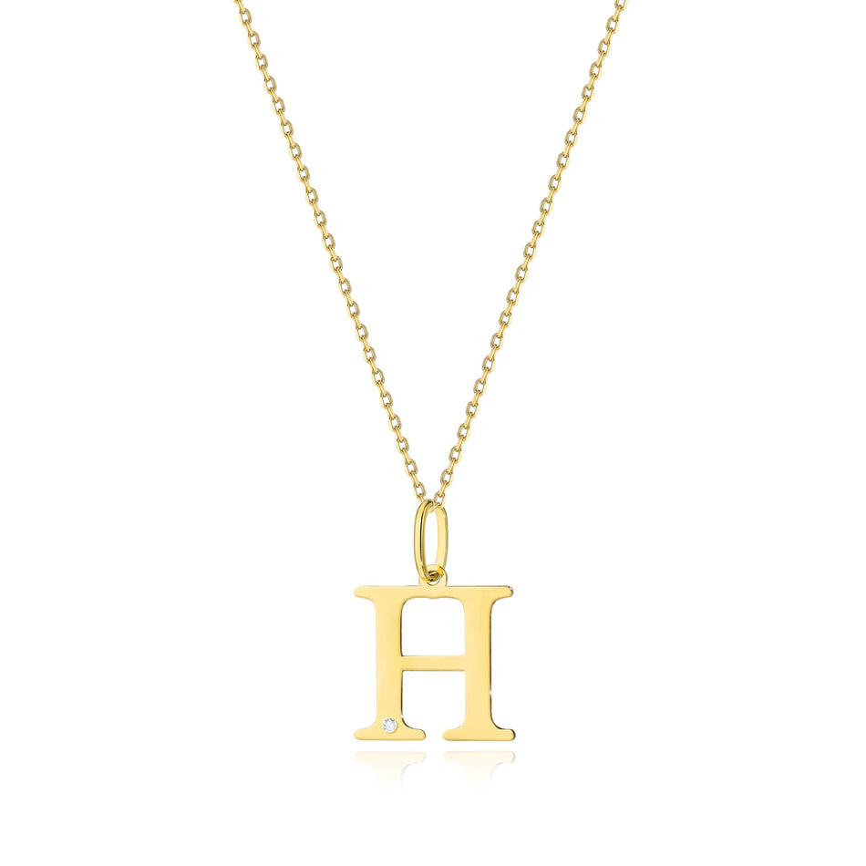 Zarte Halskette aus Gelbgold mit Buchstabenanhänger H und Diamant