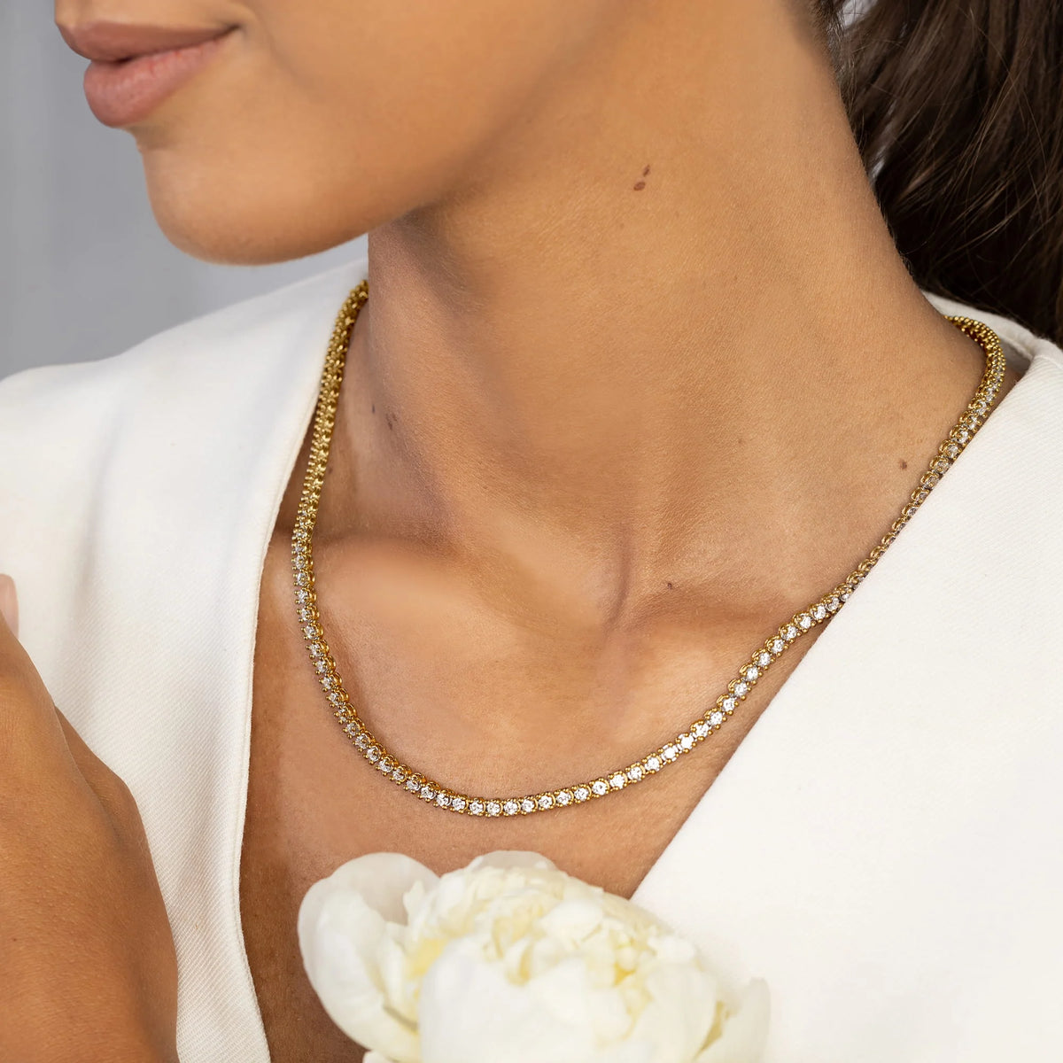 Yellow Gold Tennis Necklace (14k) with 115 Round Lab-Grown Diamonds – 6.90ct