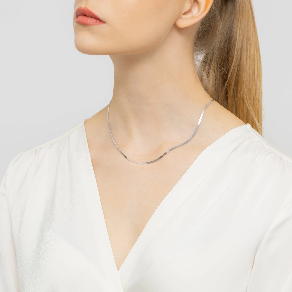 Silber flache breite Schlangenkette