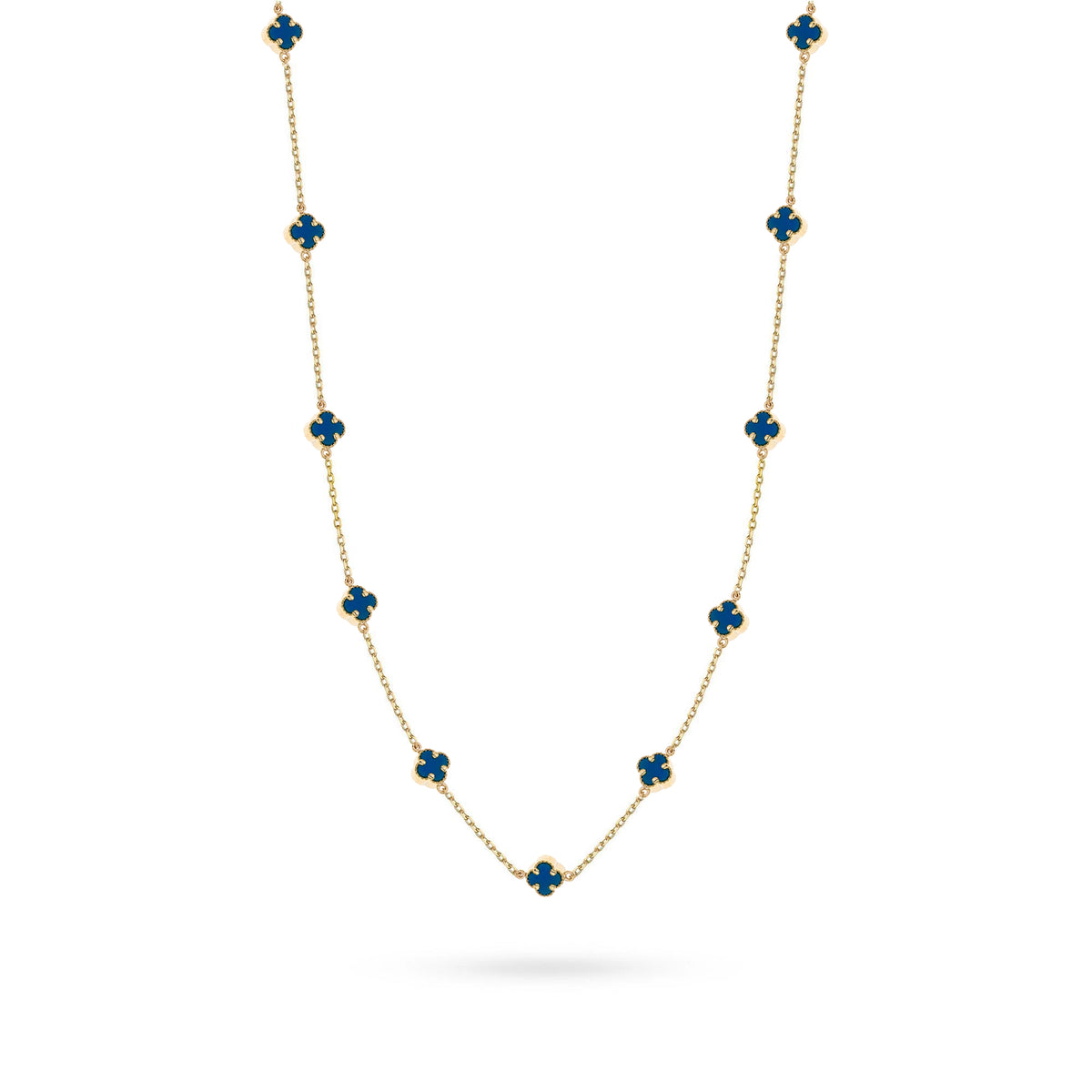 Halskette aus 585er Gelbgold mit dunkelblauem Glücksklee-Motiv