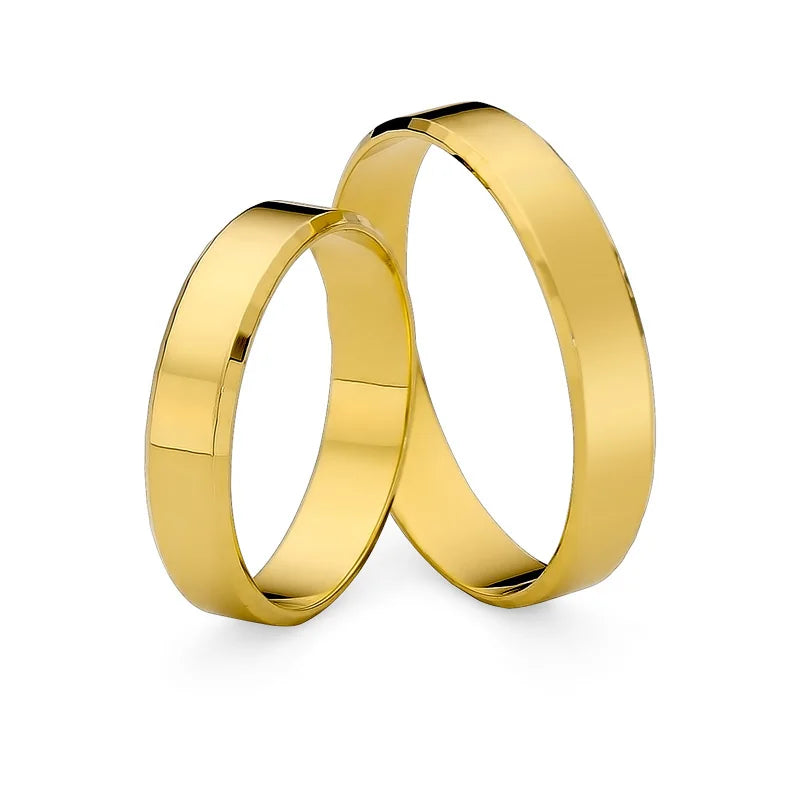 Classic Gold Wedding Bands Rings with Diamond-cut Edges 4mm
