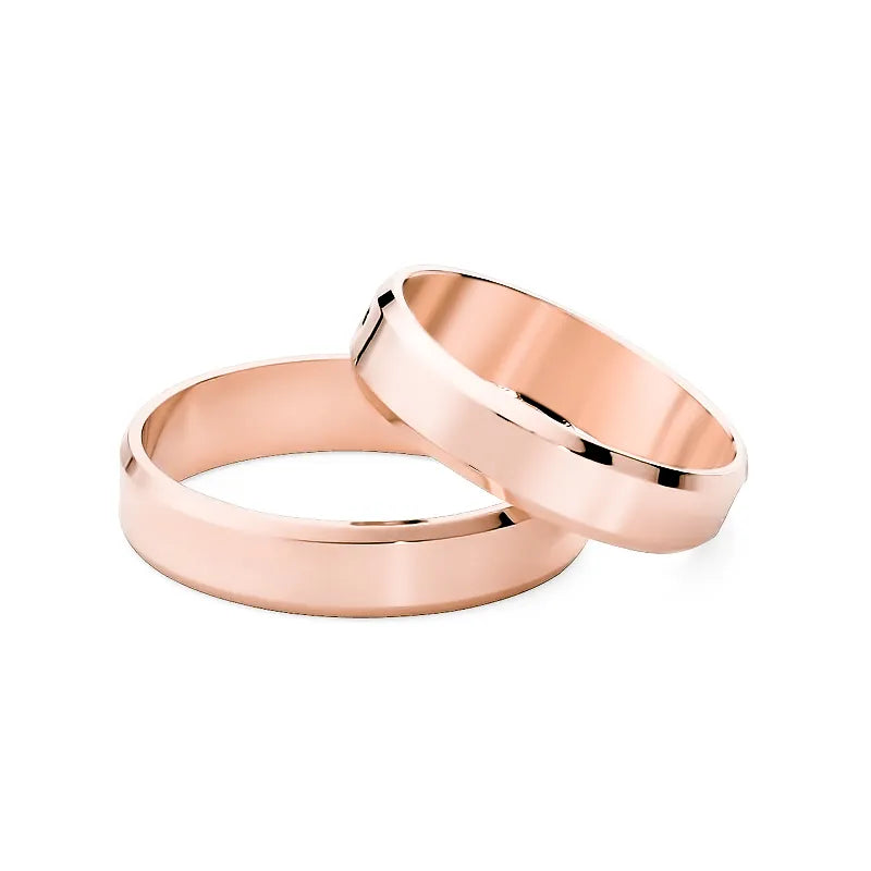 Classic Flat Beveled Gold Wedding Bands Rings 4mm