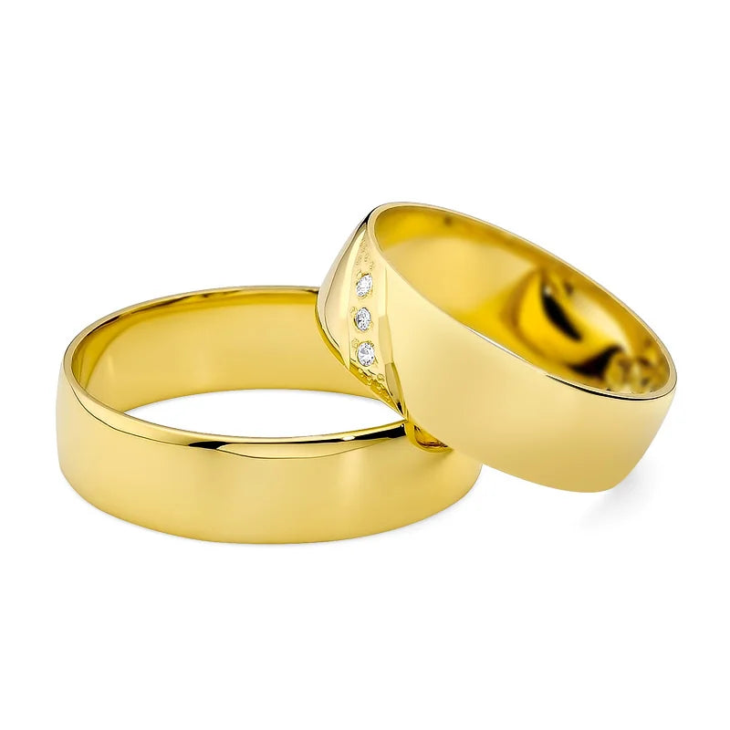 Gold Wedding Bands Rings with Zirconia Polished 6mm