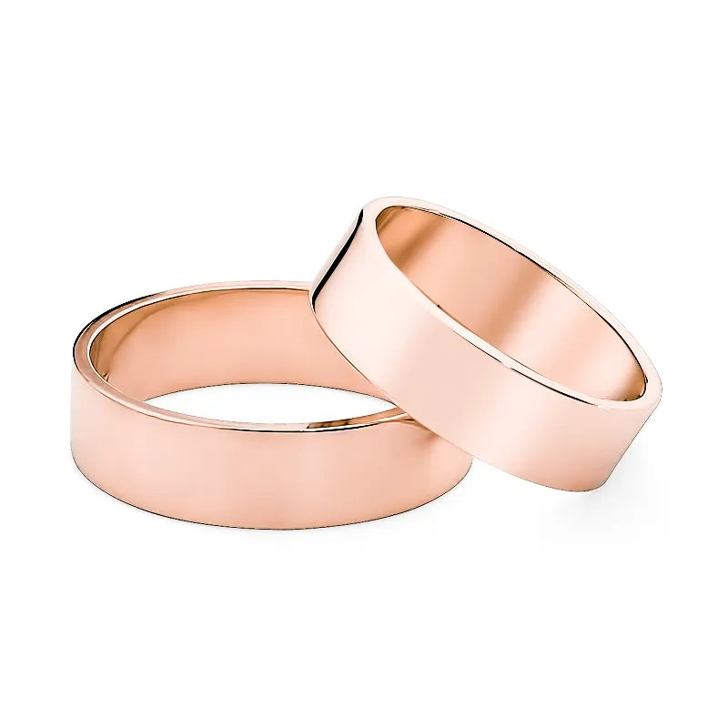 Classic Flat Gold Wedding Bands Rings 6mm