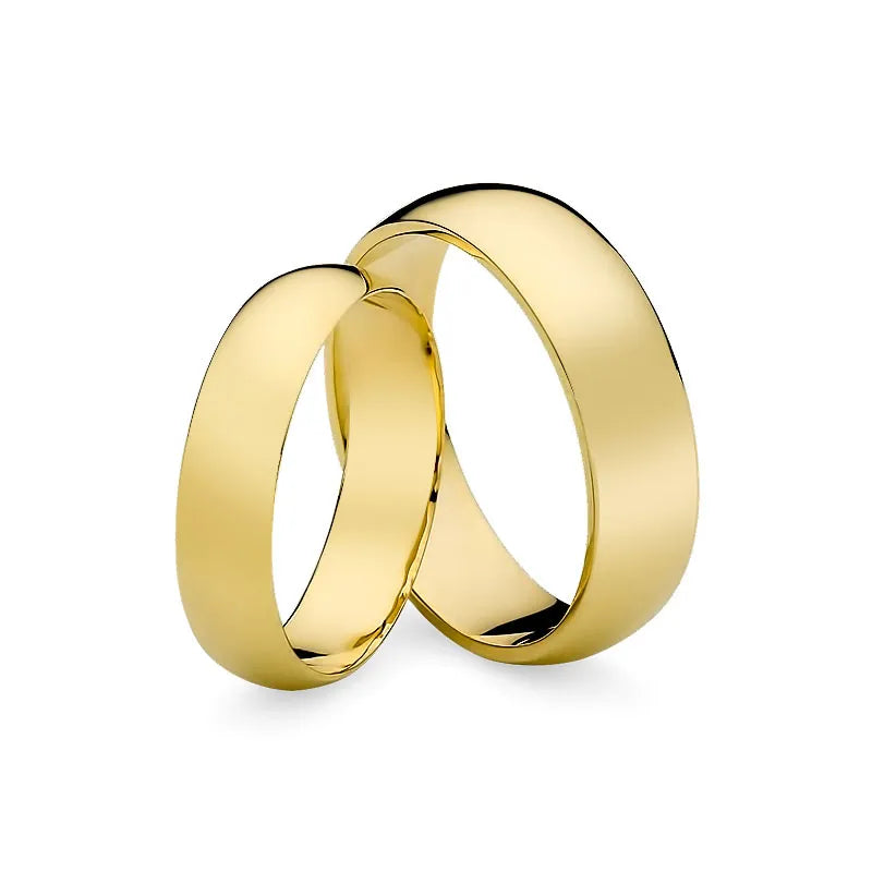 Klassische halbrunde Eheringe aus Gold, 5 und 6 mm